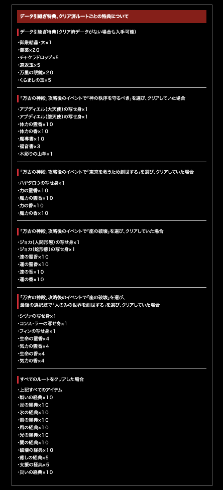 ルートごとの特典